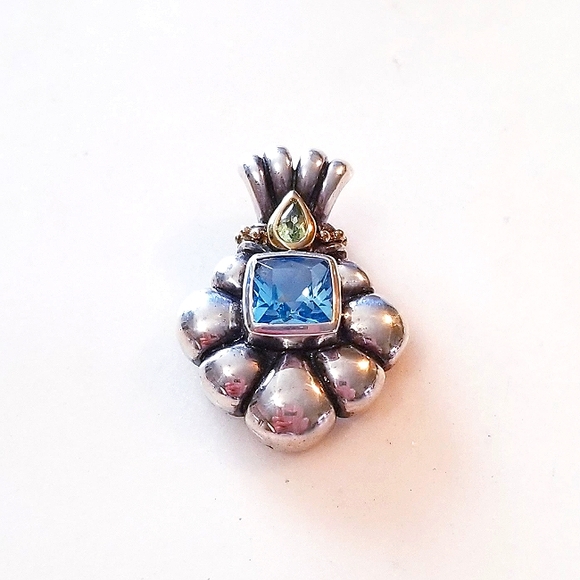 Antique Blue Topaz & Peridot Pendant Sterling Silver Setting Unique Rare Item - Picture 13 of 14